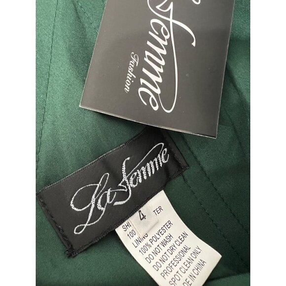 New La Femme Size 4 Strappy Back Satin Ballgown Emerald Green *Prom - Picture 3 of 14